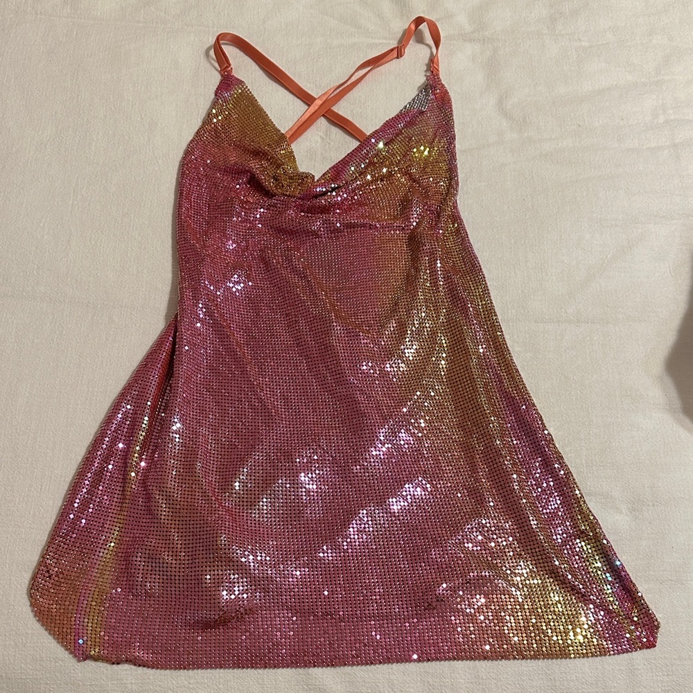 Pink Sequin Slip Dress